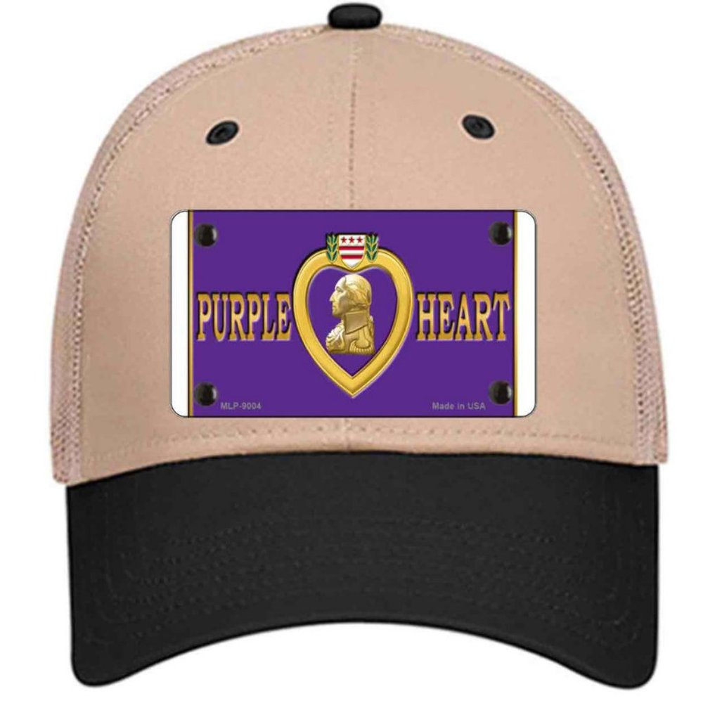 Purple Heart Metal on Trucker Mesh Snapback Hat - Khaki
